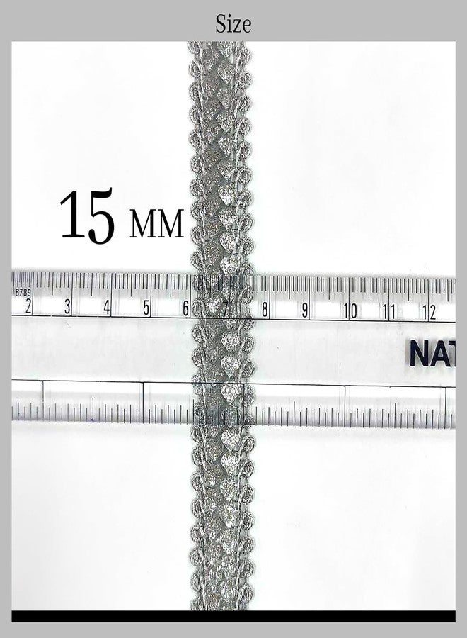 EmbroideryMaterial Shiny Silver Zari Border Lace for Sewing, Embroidery, Edging, Saree Border, Blouse, Dupatta Border, Lehenga, Kurti etc (18 Meters, 15mm Wide) - Image 2
